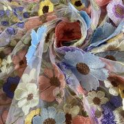 Multicolour Flower Applique On Big Width Net Fabric