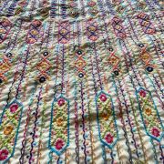 Multicoloured Thread Embroidery Bohemian Pattern On Beige & Lemon Creme Georgette Fabric