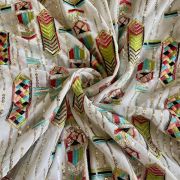 Exclusive Bohemian Multicoloured Embroidered White Georgette Fabric With Ethnic Pattern