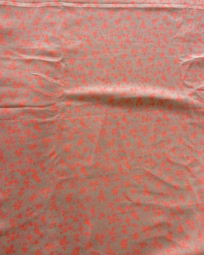 Neon Orange Floral Print On Ivory White Georgette Fabric