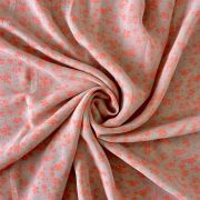 Neon Orange Floral Print On Ivory White Georgette Fabric