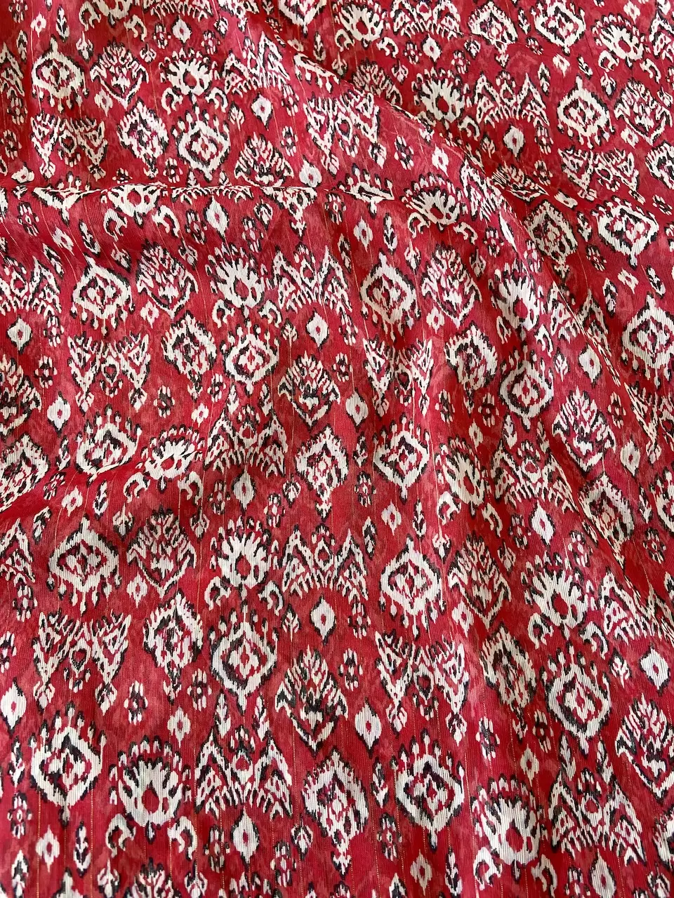 Floral Design Printed On Red Georgette Fabric