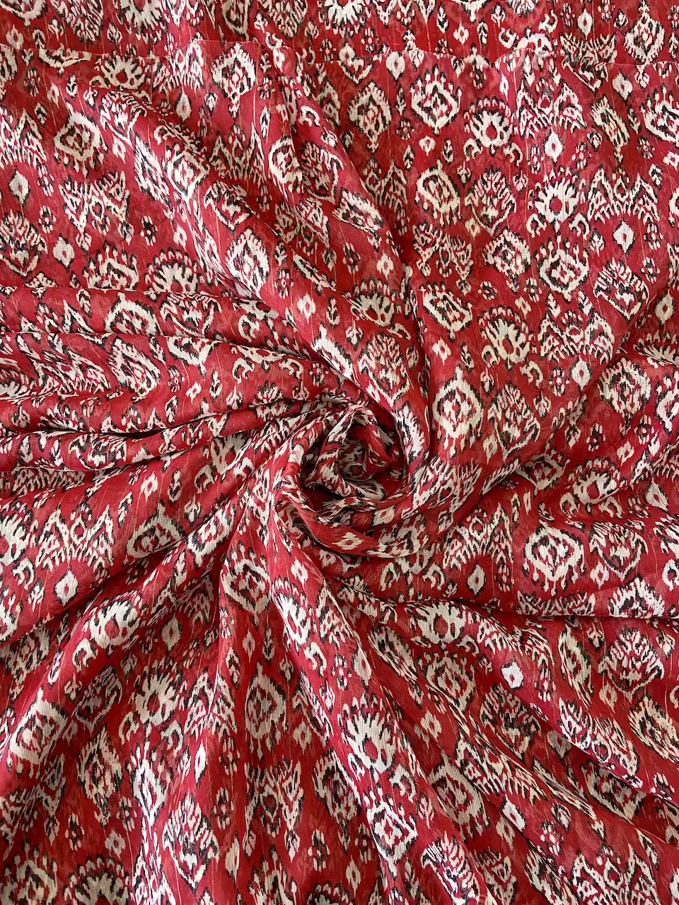Floral Design Printed On Red Georgette Fabric