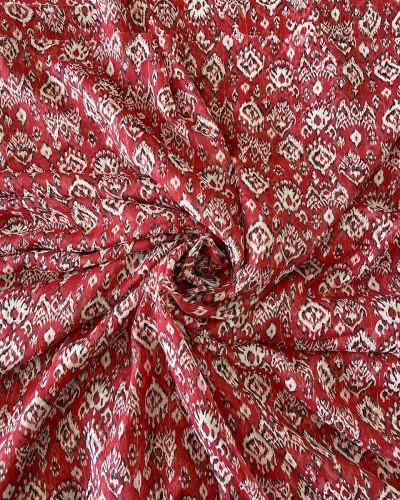 Floral Design Printed On Red Georgette Fabric