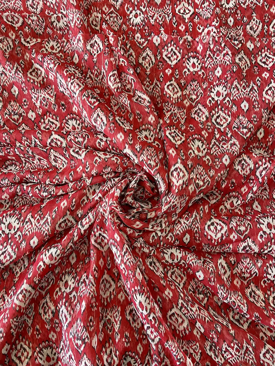 Floral Design Printed On Red Georgette Fabric