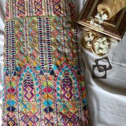 Multicoloured Thread Embroidery Bohemian Pattern On Beige & Lemon Creme Georgette Fabric