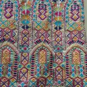 Multicoloured Thread Embroidery Bohemian Pattern On Beige & Lemon Creme Georgette Fabric