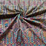 Multicoloured Thread Embroidery Bohemian Pattern On Beige & Lemon Creme Georgette Fabric