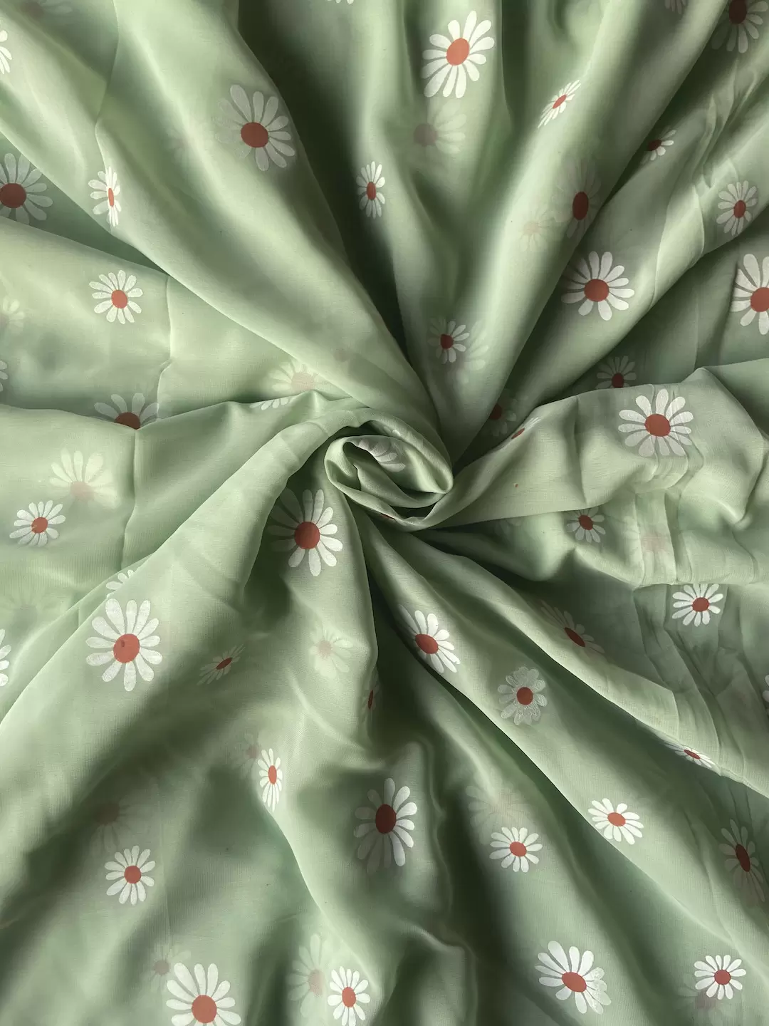 Sunflower Rubber Printed Pishta Green Georgette Fabric