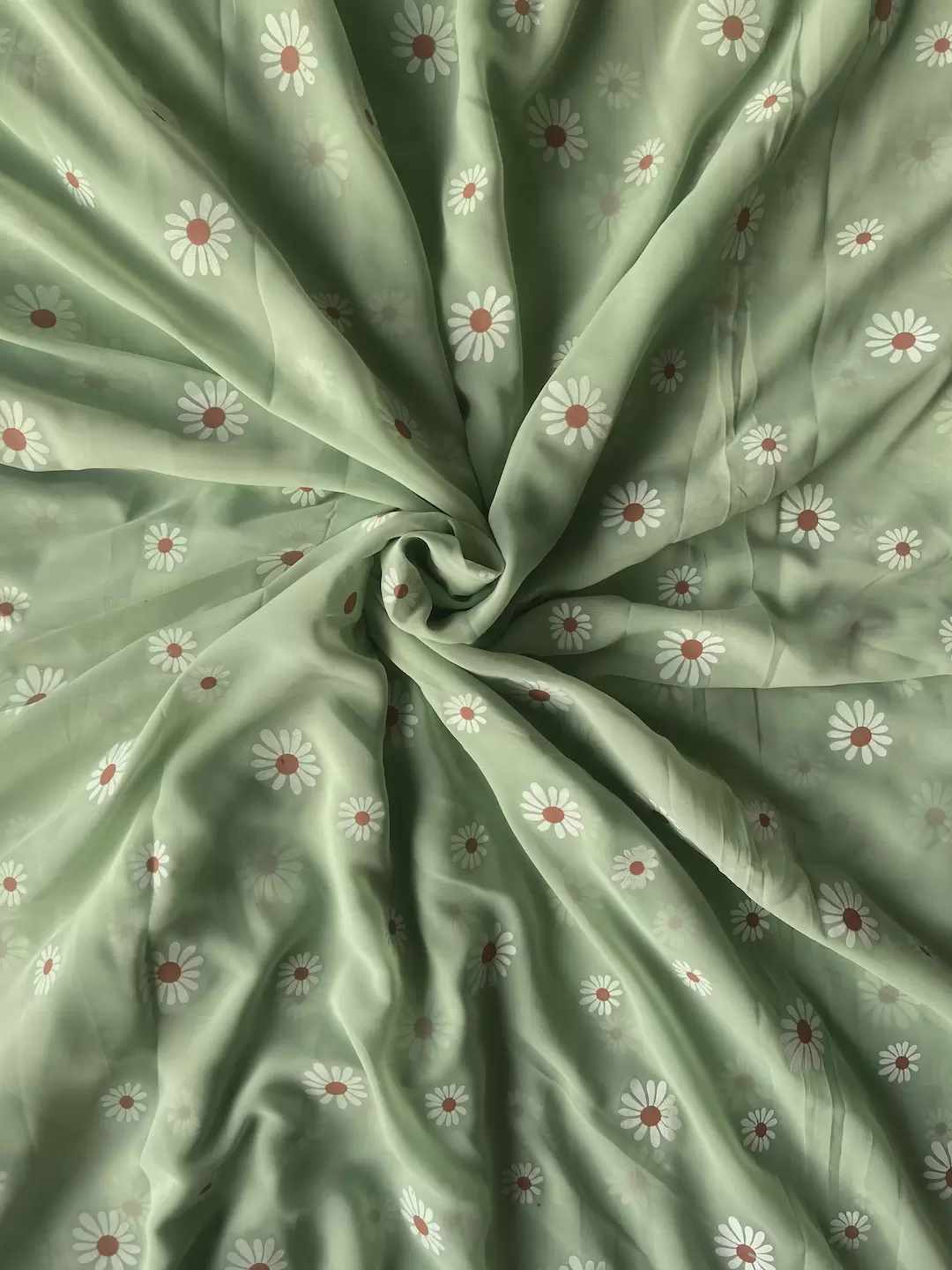 Sunflower Rubber Printed Pishta Green Georgette Fabric