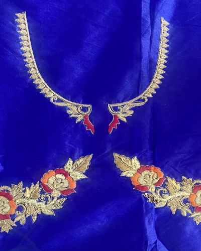 Zardozi Hand Embroidery In On Royal Blue Pure Silk Unstitched Blouse Piece