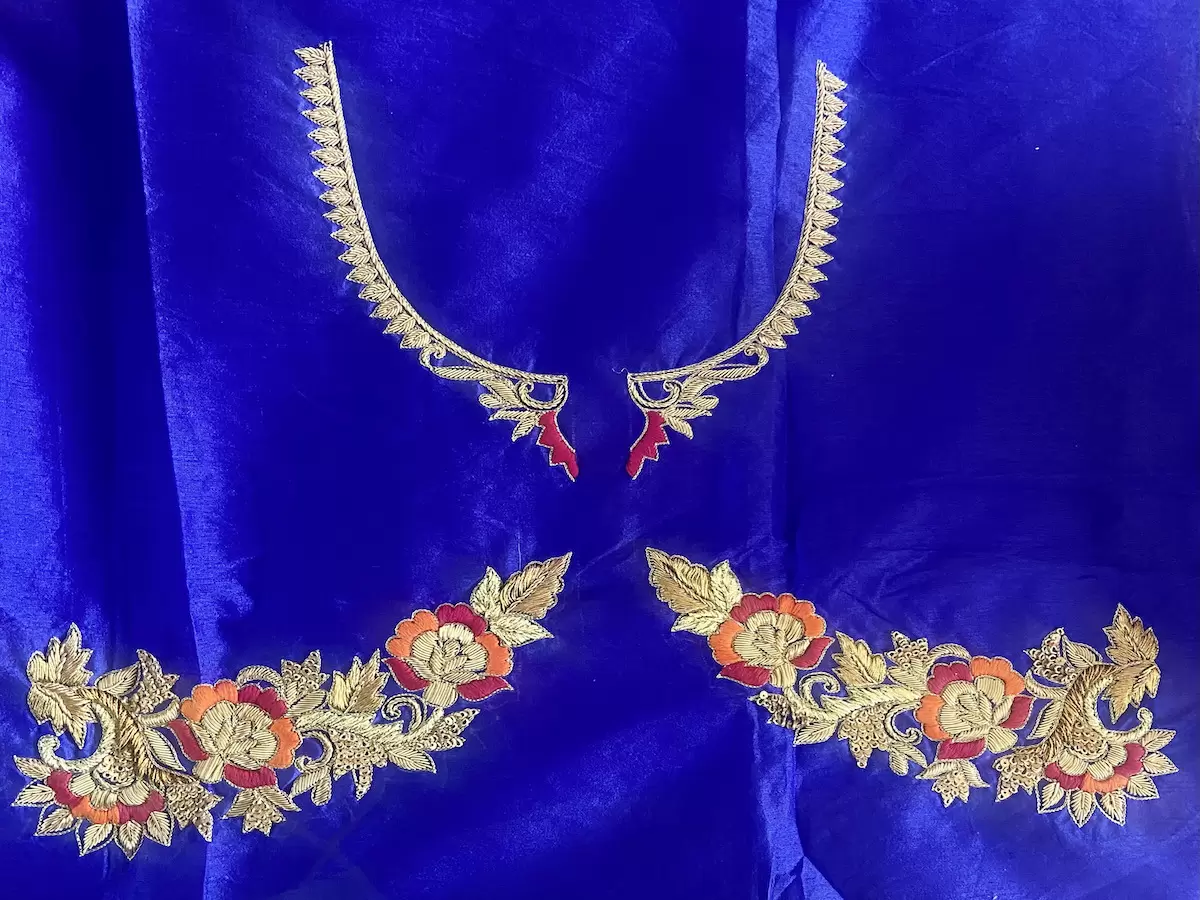Zardozi Hand Embroidery In On Royal Blue Pure Silk Unstitched Blouse Piece