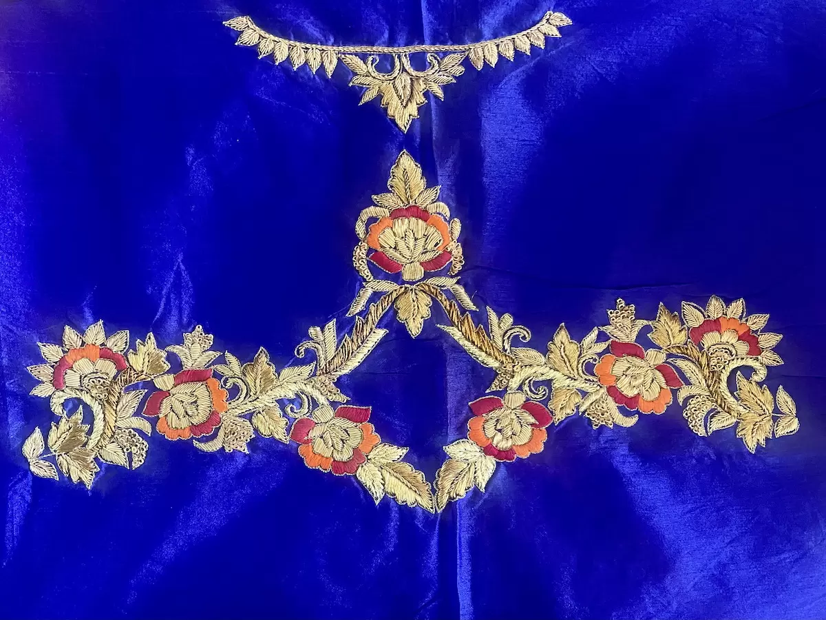 Zardozi Hand Embroidery In On Royal Blue Pure Silk Unstitched Blouse Piece