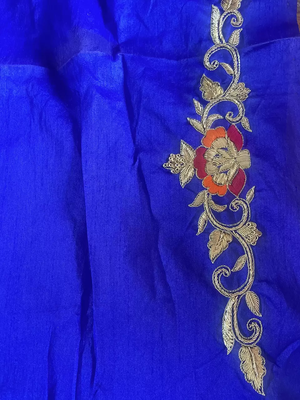 Zardozi Hand Embroidery In On Royal Blue Pure Silk Unstitched Blouse Piece