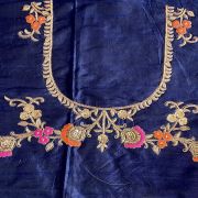 Heavy zardozi and Thread Embroidered On Navy Blue Pure Silk Unstitched Blouse Piece