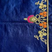 Heavy zardozi and Thread Embroidered On Navy Blue Pure Silk Unstitched Blouse Piece