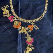 Heavy zardozi and Thread Embroidered On Navy Blue Pure Silk Unstitched Blouse Piece