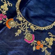 Heavy zardozi and Thread Embroidered On Navy Blue Pure Silk Unstitched Blouse Piece