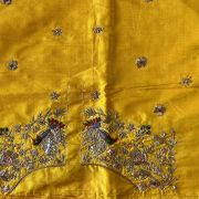 Zardozi & Thread Work Embroidery On Yellow Unstitched Blouse Piece