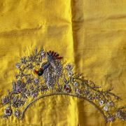 Zardozi & Thread Work Embroidery On Yellow Unstitched Blouse Piece