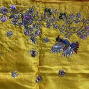 Zardozi & Thread Work Embroidery On Yellow Unstitched Blouse Piece