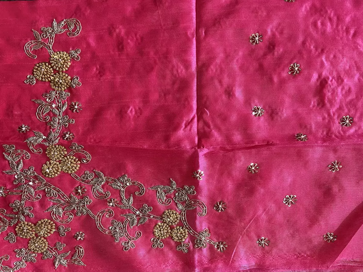 Pink Zardozi & Aari Gota & Dabka Hand Embroidery Unstitched Blouse Piece