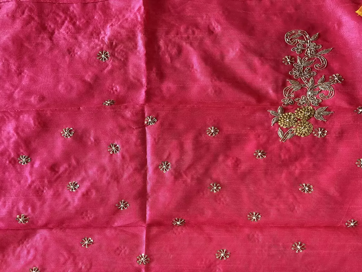Pink Zardozi & Aari Gota & Dabka Hand Embroidery Unstitched Blouse Piece
