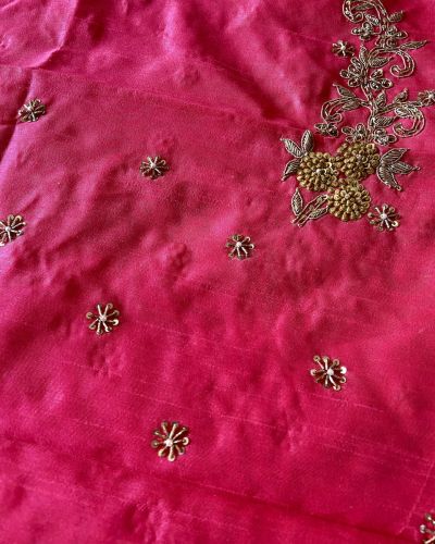 Pink Zardozi & Aari Gota & Dabka Hand Embroidery Unstitched Blouse Piece