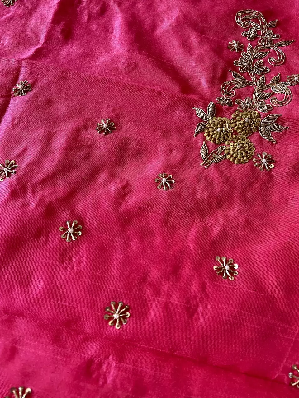 Pink Zardozi & Aari Gota & Dabka Hand Embroidery Unstitched Blouse Piece