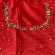 Zardozi & All Over Buta Design On Red Unstitched Blouse Piece