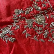 Zardozi & All Over Buta Design On Red Unstitched Blouse Piece