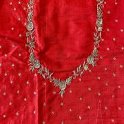 Zardozi & All Over Buta Design On Red Unstitched Blouse Piece