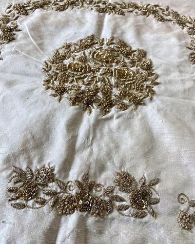 Heavy Zardozi Work Hand Embroidery On Off White Unstitched Blouse Piece