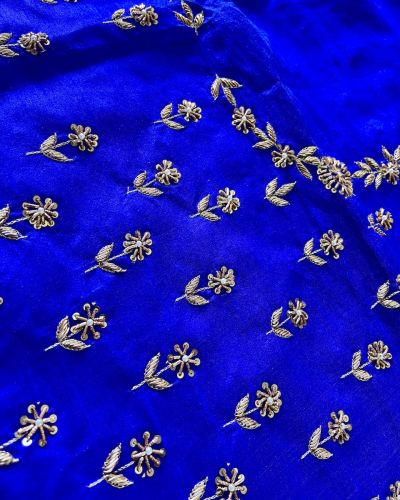 Heavy Zardozi All Over Buti Design Hand Embroidery On Royal Blue Unstitched Blouse Piece