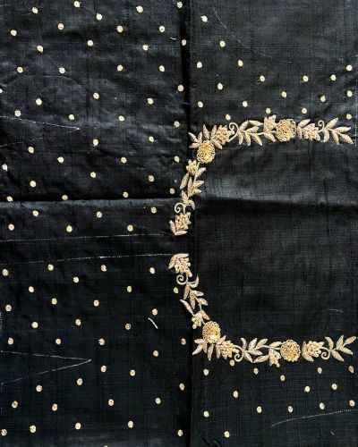 Heavy Hand Embroidery Zardozi Work On Black Unstitched Blouse Piece