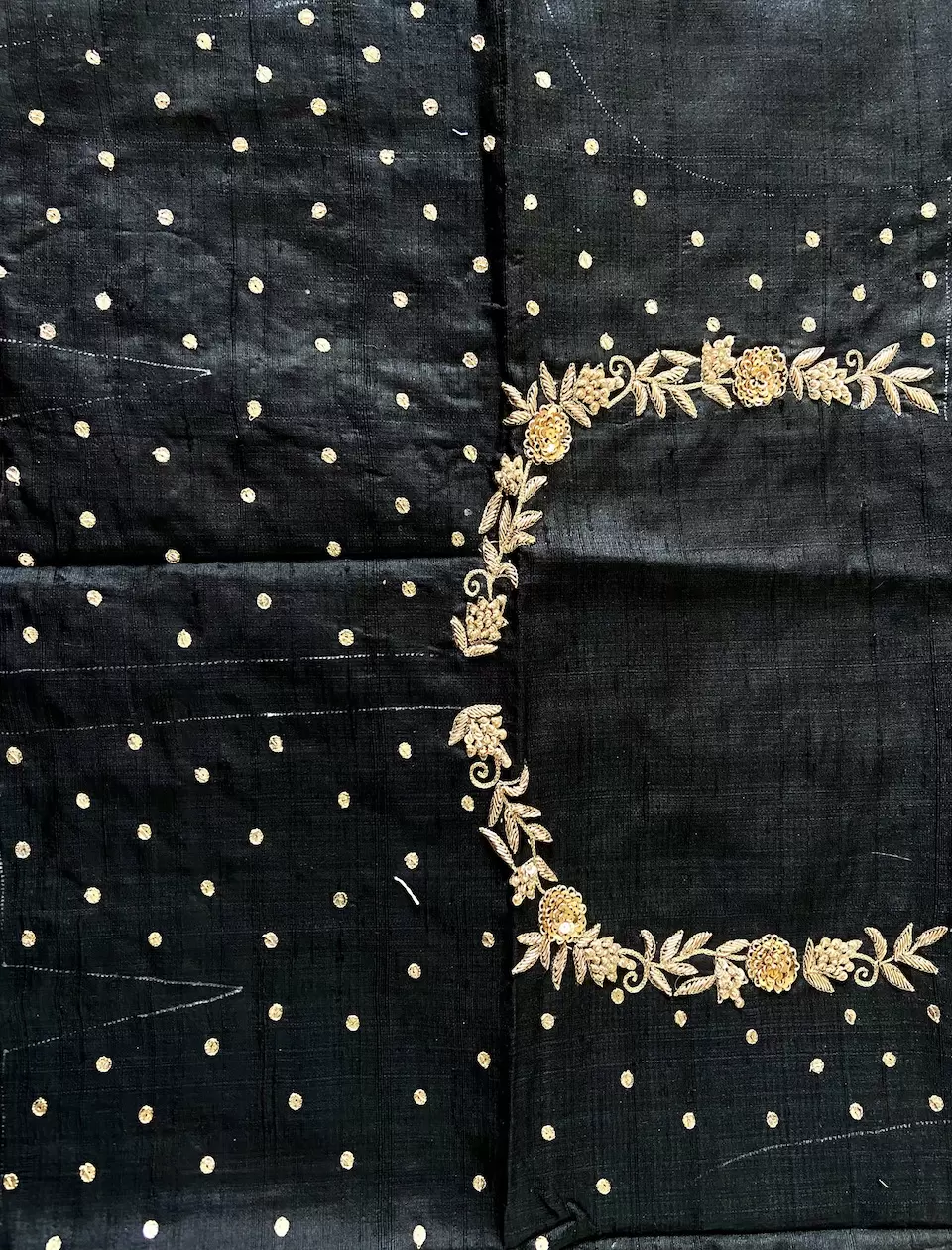 Heavy Hand Embroidery Zardozi Work On Black Unstitched Blouse Piece