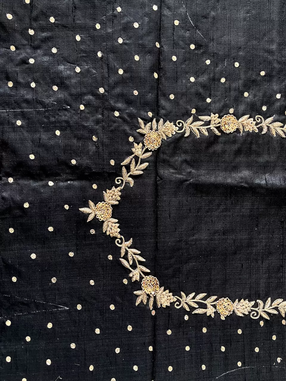 Heavy Hand Embroidery Zardozi Work On Black Unstitched Blouse Piece
