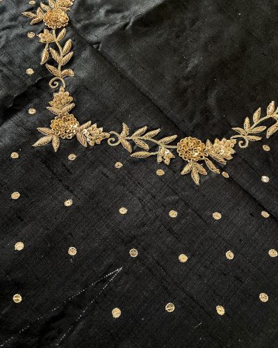 Heavy Hand Embroidery Zardozi Work On Black Unstitched Blouse Piece