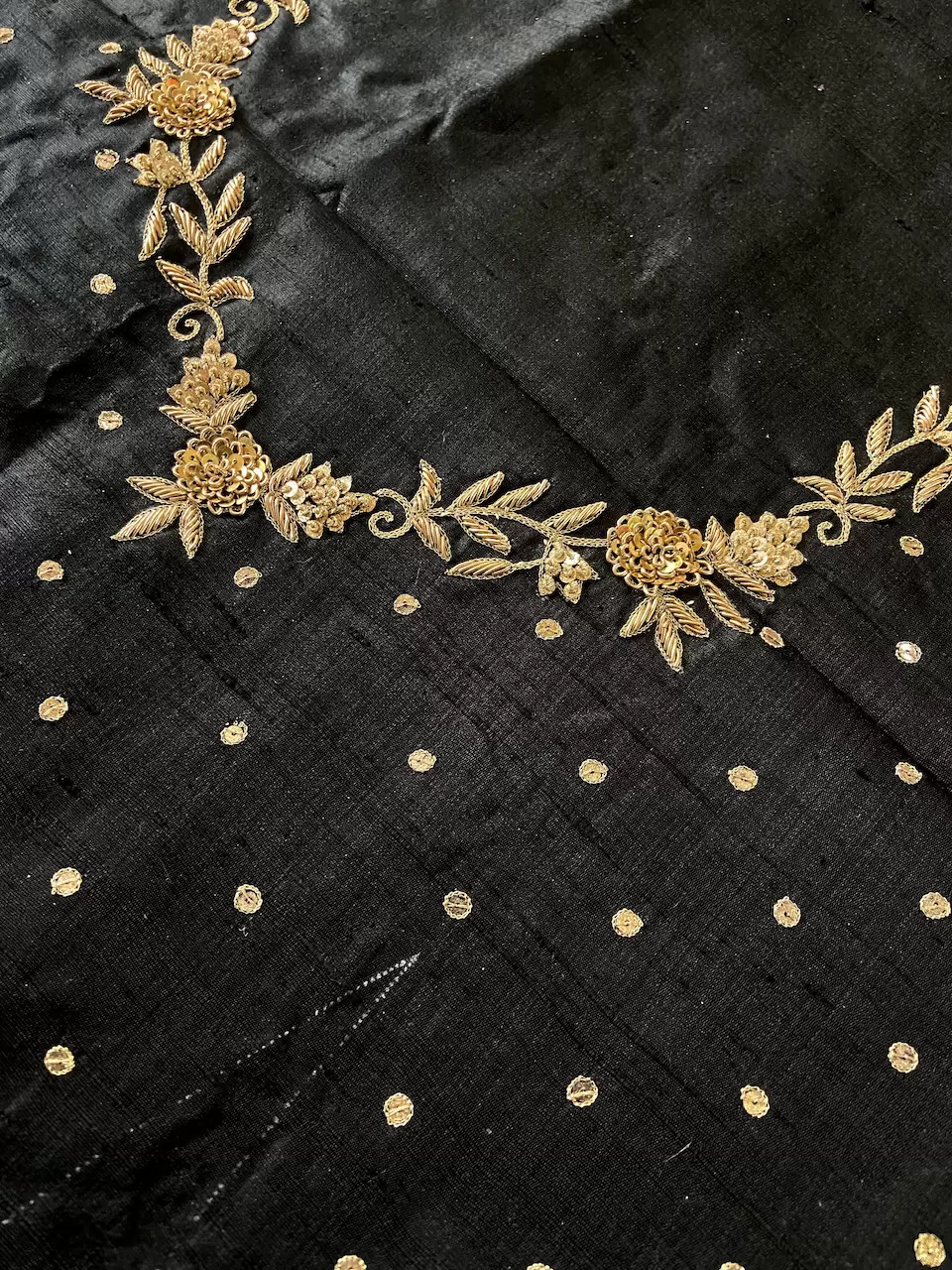 Heavy Hand Embroidery Zardozi Work On Black Unstitched Blouse Piece