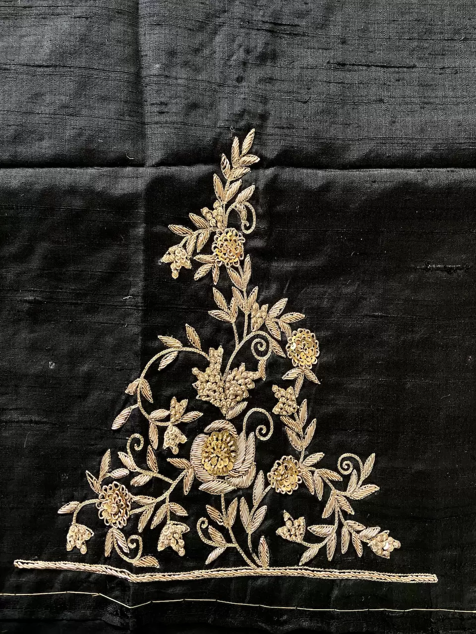 Heavy Hand Embroidery Zardozi Work On Black Unstitched Blouse Piece