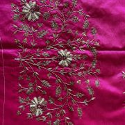 Hot Pink Heavy Zardozi Hand Embroidery Floral Design On Unstitched Blouse Piece