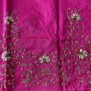 Hot Pink Heavy Zardozi Hand Embroidery Floral Design On Unstitched Blouse Piece