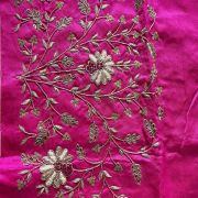 Hot Pink Heavy Zardozi Hand Embroidery Floral Design On Unstitched Blouse Piece