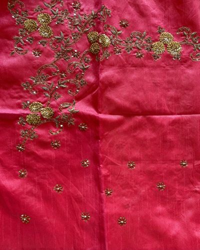 Heavy Zardozi Hand Embroidery On Peach Unstitched Blouse Piece