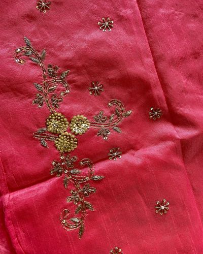 Heavy Zardozi Hand Embroidery On Peach Unstitched Blouse Piece