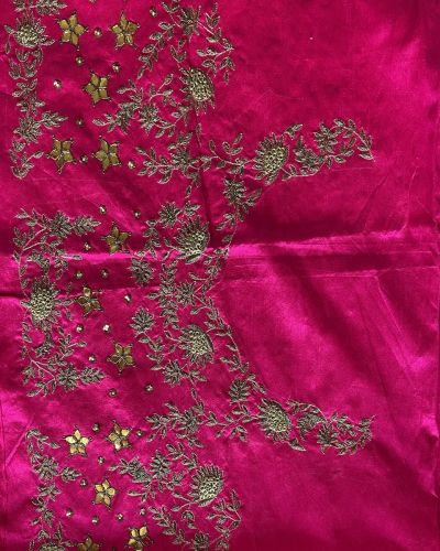 Hot Pink Gota Patti & Dabka Hand Embroidery On Unstitched Blouse Piece