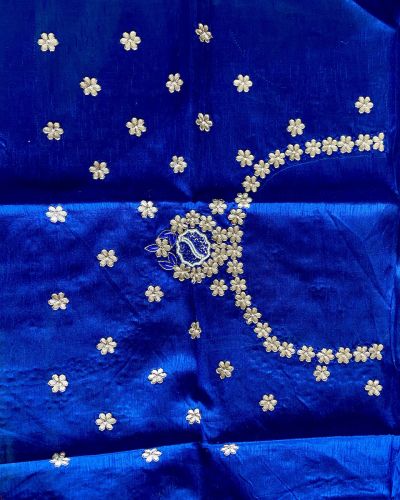 All Over Buta Design Hand Embroidery On Royal Blue Unstitched Blouse Piece