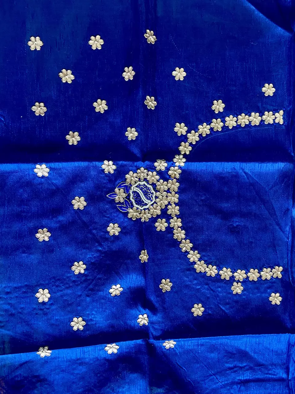 All Over Buta Design Hand Embroidery On Royal Blue Unstitched Blouse Piece