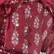 Maroon and Chocolate floral buti print unstitched suit with chiffon dupatta