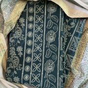 Green chikankari work unstitched suit with cotton dupatta